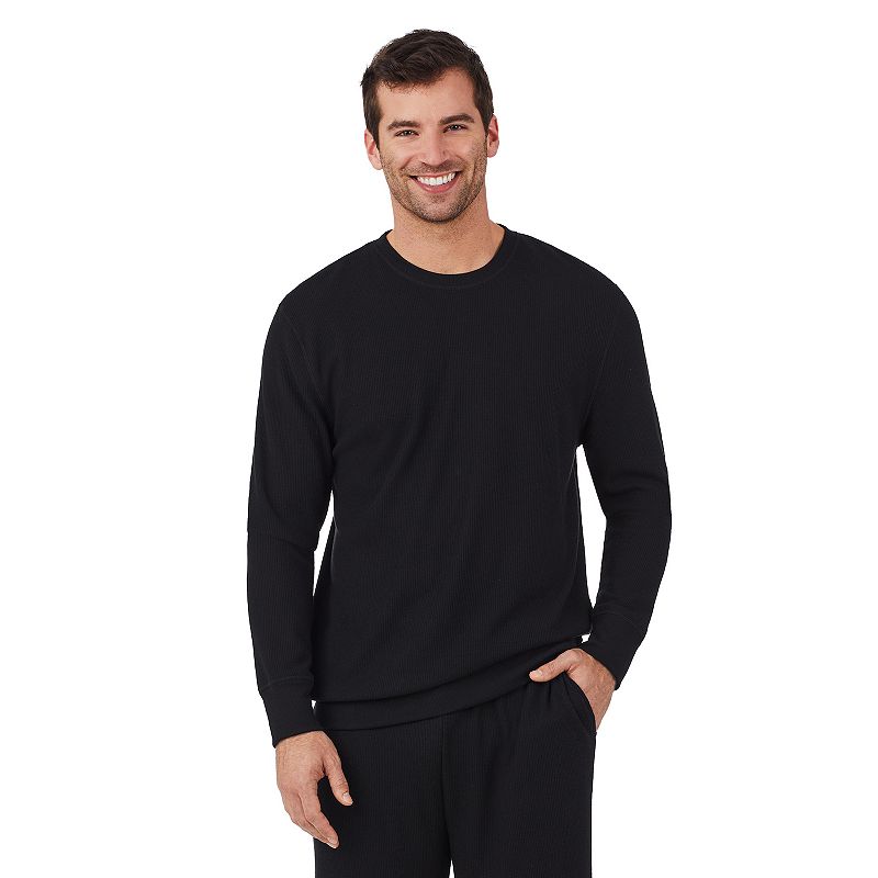 Mens Cuddl Duds Midweight Waffle Thermal Relaxed-Fit Top, Size: Small, Bla