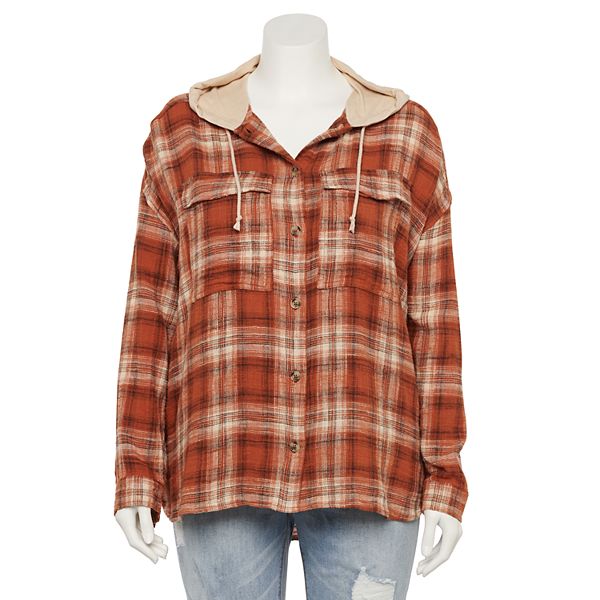 Juniors' Plus Size SO® Hooded Flannel