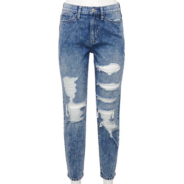 Juniors' SO® High Rise Distressed Mom Jeans