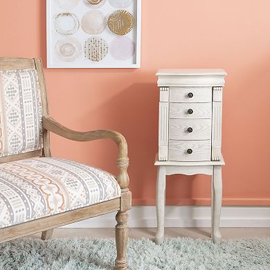 Linon Kellie Off White 4 Drawer Jewelry Armoire