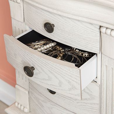 Linon Kellie Off White 4 Drawer Jewelry Armoire
