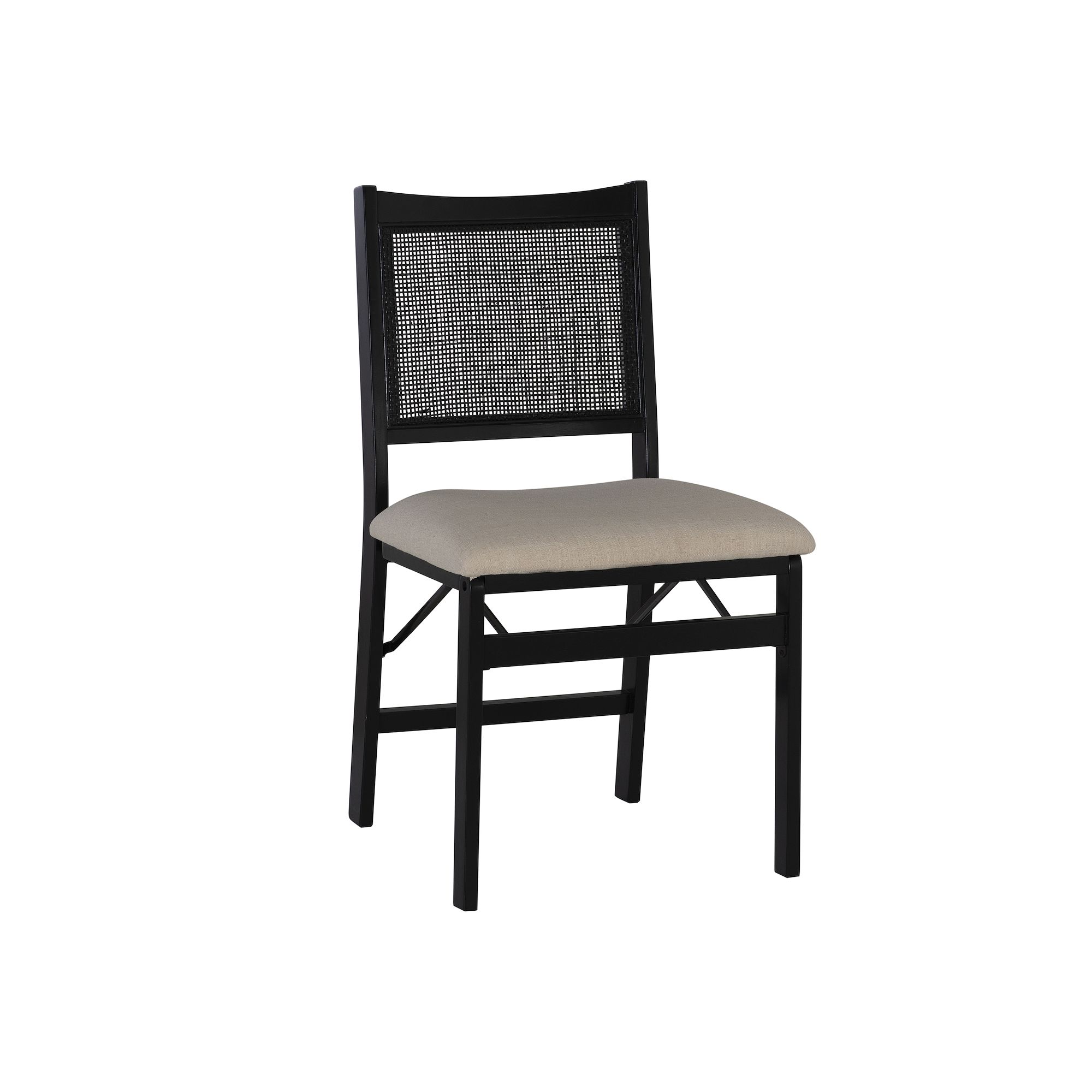 Linon Bina Cane Folding Dining Chair, Black And Beige