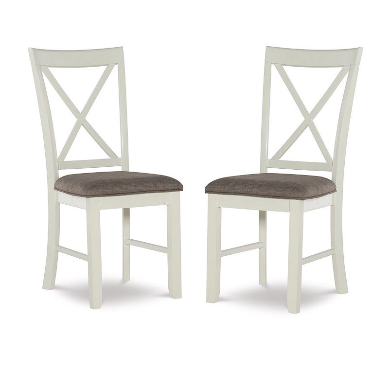 Jane Farmhouse Dining Chair  Set of 2  Vanilla White and Rustic Taupe