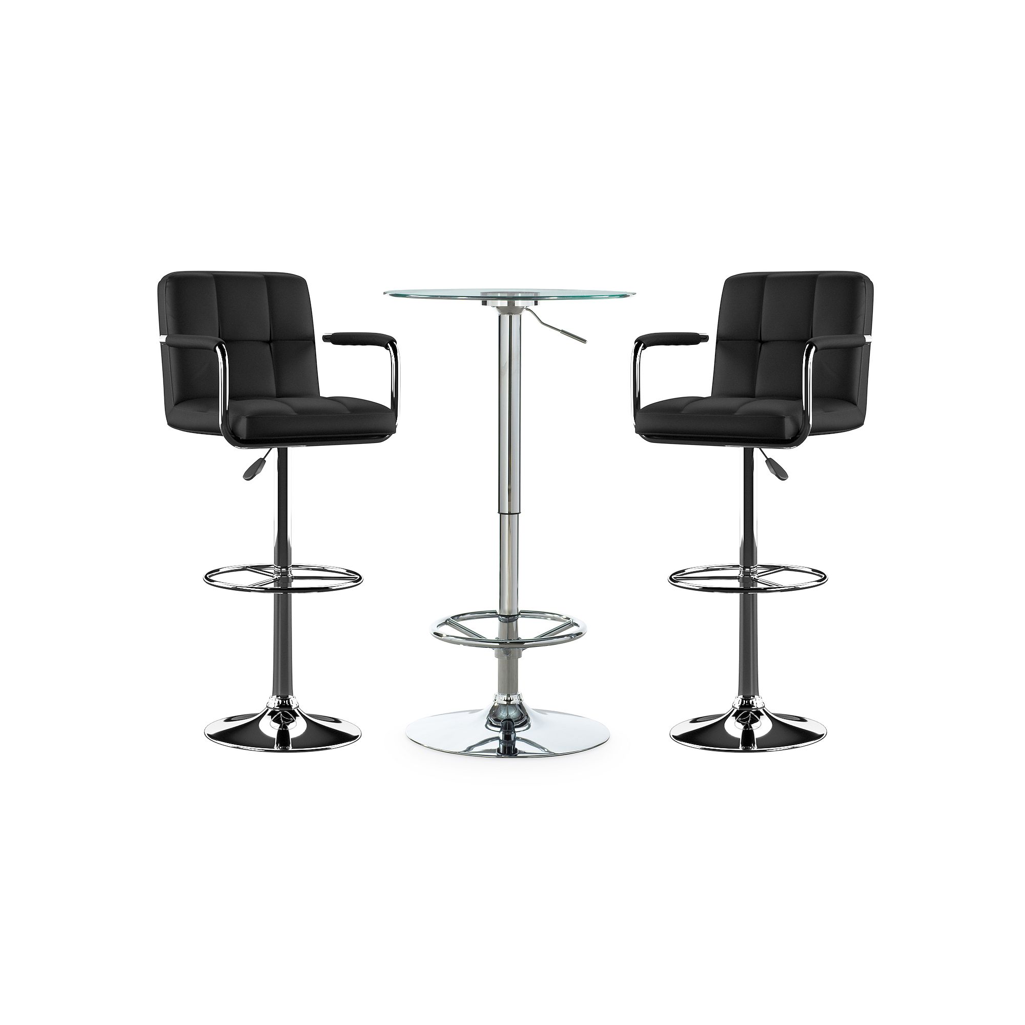 Linon Jenna Quilted Stool & Pub Table 3-piece Set, Black Grey