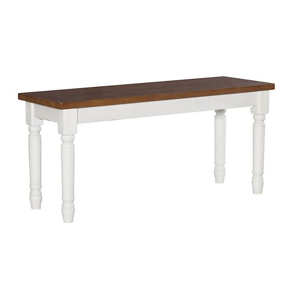 Powell Willow Farmhouse Dining Bench, Vanilla White with Honey Brown