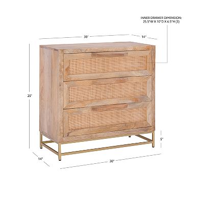 Linon Janie Rattan 3-Drawer Cabinet