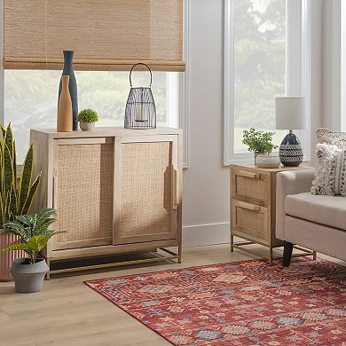 Linon Janie Rattan Sliding 2-Door Console