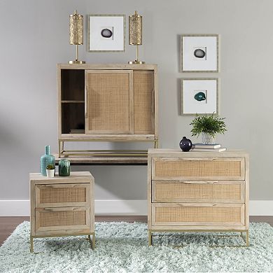 Linon Janie Rattan Sliding 2-Door Console