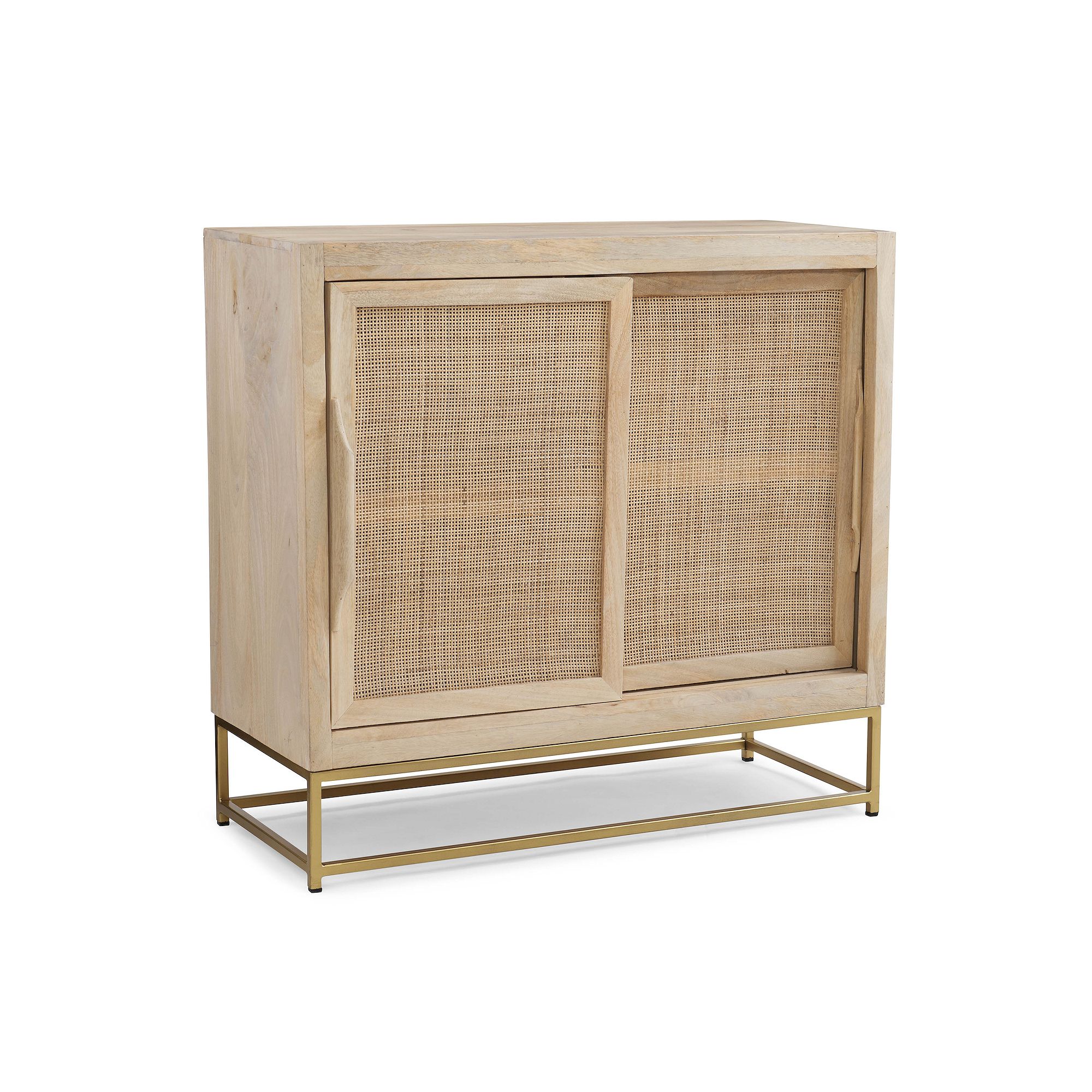 Linon Janie Rattan Sliding 2-Door Console, Natural Gold