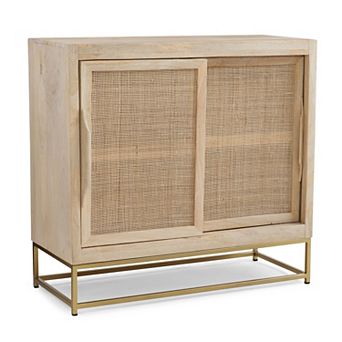 Linon Janie Rattan Sliding 2-Door Console