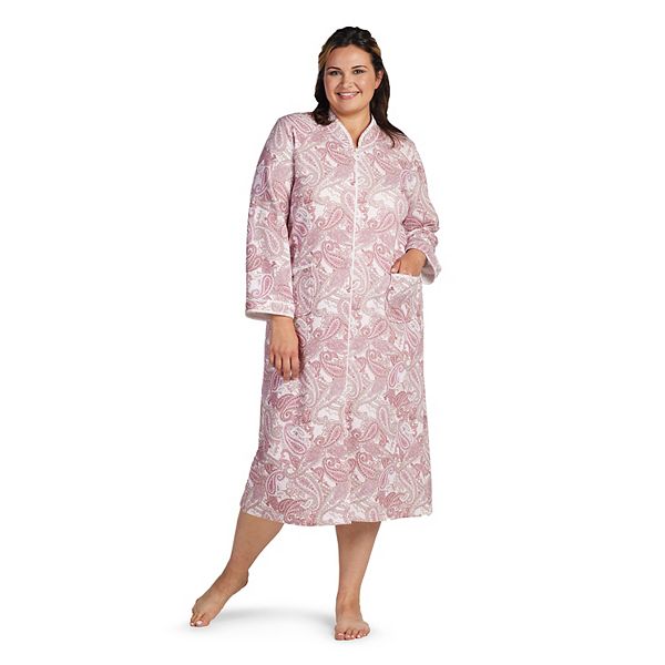 Plus Size Miss Elaine Essentials Quilted Paisley ZipperFront Long Robe