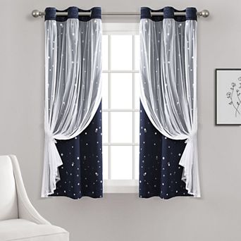 Lush Decor Star Sheer Insulated Grommet Blackout Pair of 2 Window Curtain Panels