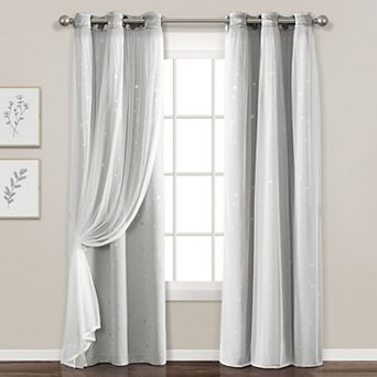Lush Decor Star Sheer Insulated Grommet Blackout Pair of 2 Window Curtain Panels
