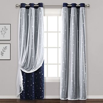 Lush Decor Star Sheer Insulated Grommet Blackout Pair of 2 Window Curtain Panels