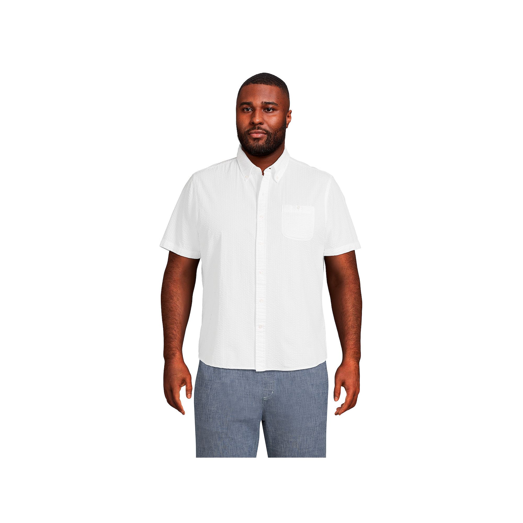 Big & Tall Lands End Traditional-Fit Seersucker Button-Down Shirt, Mens, 