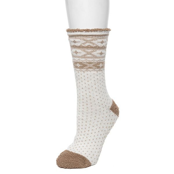 Womans Cuddl Duds Snowflake Diamond Cozy Lined Slipper Socks - Ivory Simply Taupe