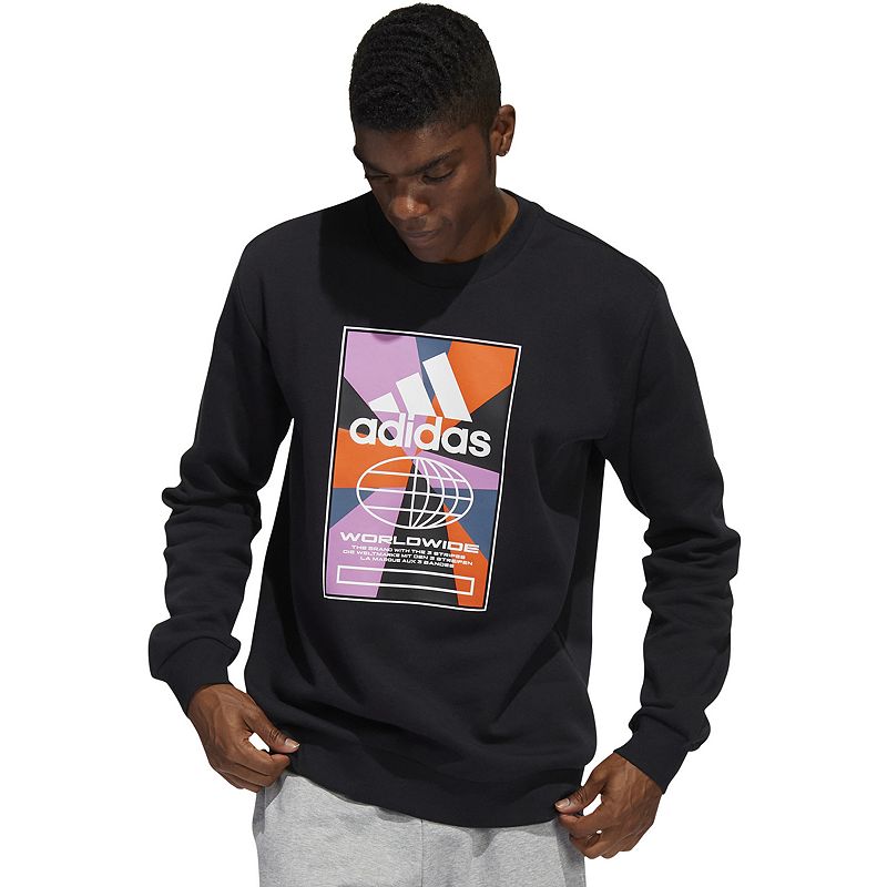 Mens adidas Graphic Fleece Sweatshirt, Size: Small, Black