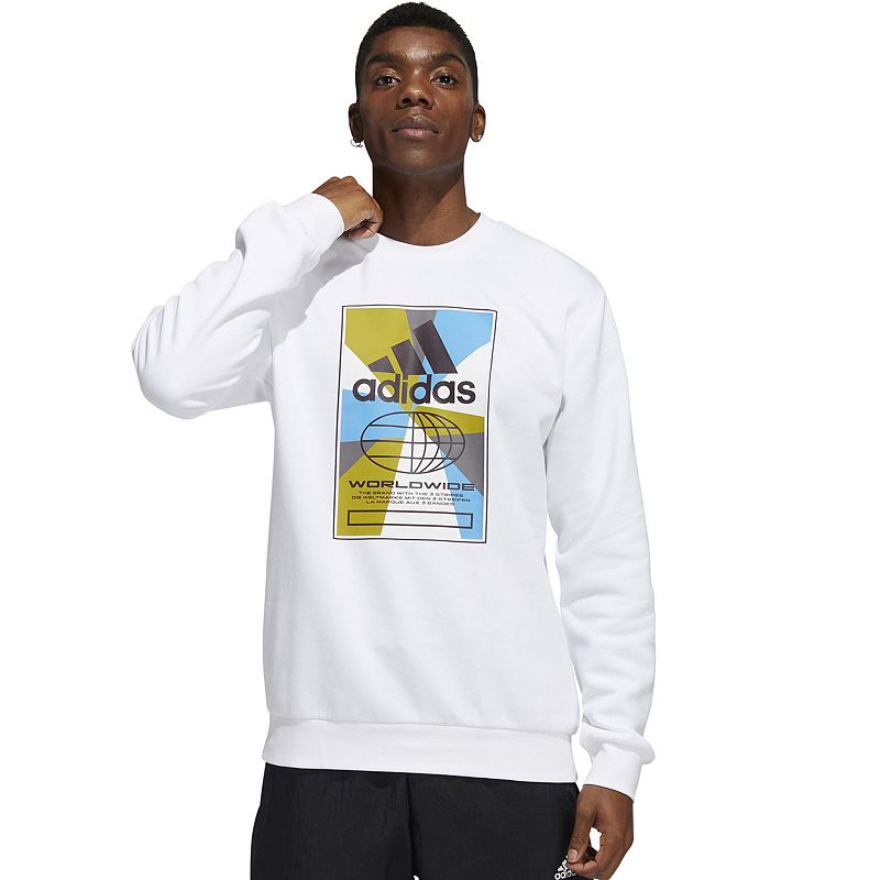Mens adidas Graphic Fleece Sweatshirt, Size: Small, White