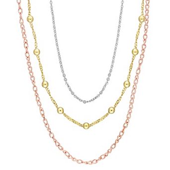 Stella Grace Tri-Tone Sterling Silver Multistrand Chain Necklace