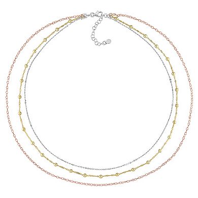 Stella Grace Tri-Tone Sterling Silver Multistrand Chain Necklace