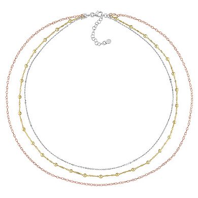 Stella Grace Tri-Tone Sterling Silver Multistrand Chain Necklace
