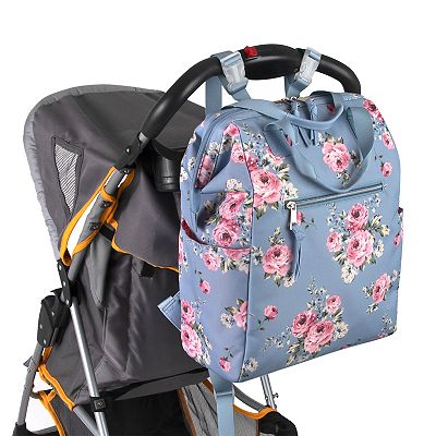 Baby Essentials Wide Open Frame Diaper Bag Backpack and Travel Bag Tote with Changing Pad Stroller