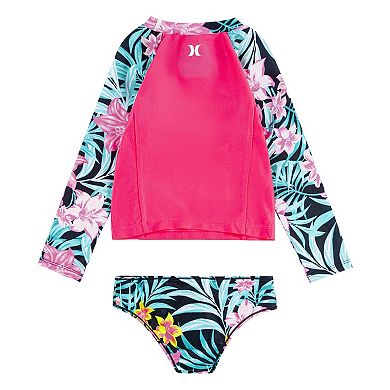 Toddler Girl Hurley Rash Guard & Reversible Bikini Bottoms Swim Set