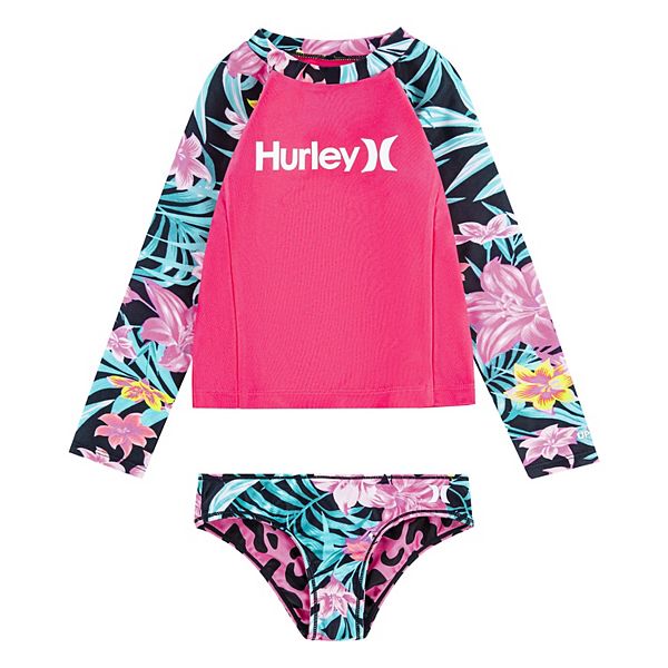 Toddler Girl Hurley Rash Guard & Reversible Bikini Bottoms Swim Set