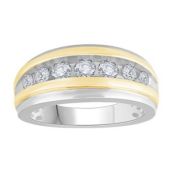 Diamond Medley Men's Two Tone 10k Gold 1 Carat T.W. Diamond Wedding Band