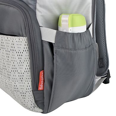 Fisher Price Multi-Pocket Grey Roll Top Diaper Bag Backpack with Portable Changing Pad with Pockets