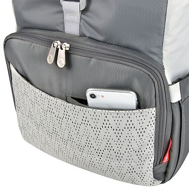 Fisher Price Multi-Pocket Grey Roll Top Diaper Bag Backpack with Portable Changing Pad with Pockets