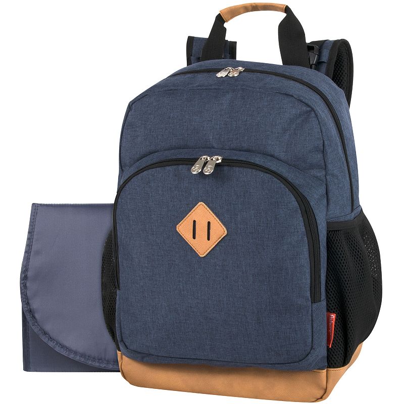 Fisher-Price Fastfinder Multi-Pocket Denim Diaper Bag Backpack With Changin