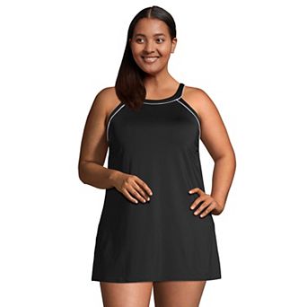 Plus Size Lands' End UPF 50 High Neck One-Piece Swim Dress