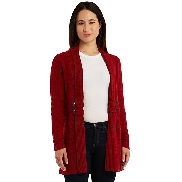 Womens AB Studio Shawl Collar Sweater Cardigan - Red (X SMALL)
