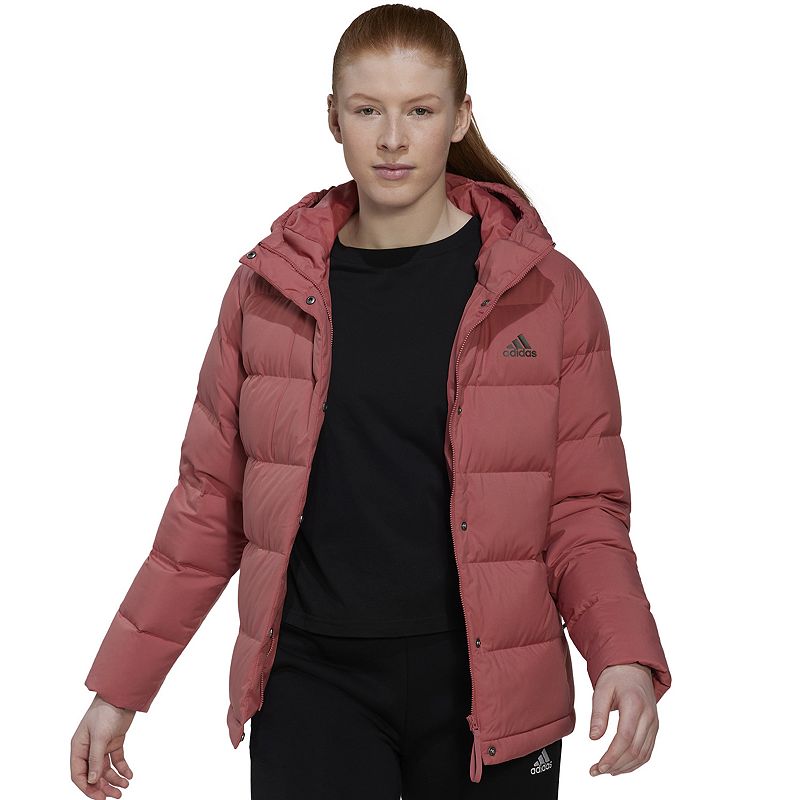 Womens adidas Helionic Outdoor Hooded Down Jacket, Size: Small, Med Red