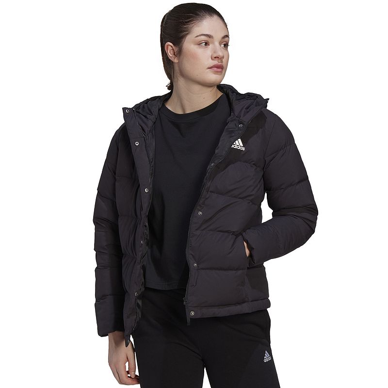 Womens adidas Helionic Outdoor Hooded Down Jacket, Size: XL, Black