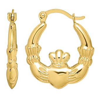 10k Gold Claddagh Hollow Hoop Earrings