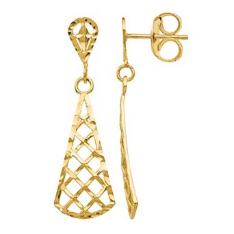 10k Gold Inverted Fan Dangle Post Earrings