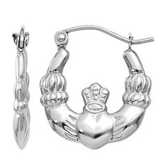 10k White Gold Claddagh Hoop Earrings