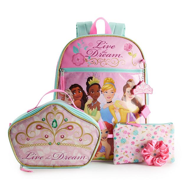 Disney Princess Girls School Backpack Lunch Box Book Bag SET Pink