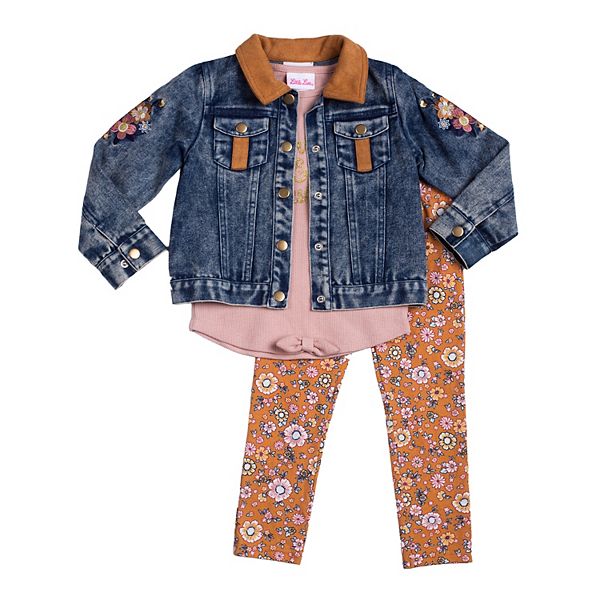 Baby & Toddler Girl Little Lass Floral Embroidered Denim Jacket, Tee