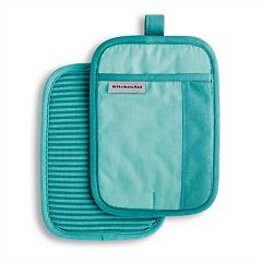 KitchenAid Ribbed Soft Silicone 2-Pack Pot Holder Set Ocean Drive Blue