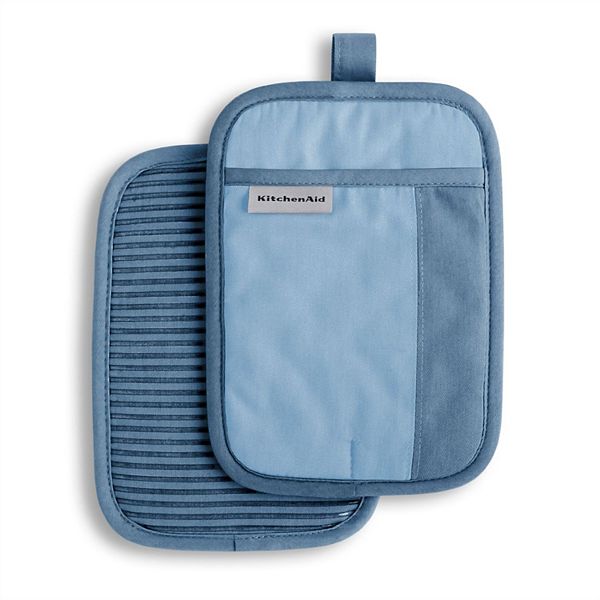 KitchenAid Beacon Two-Tone Pot Holder 2-Pack Set, Blue Velvet/Blue Heaven, 7"x10"