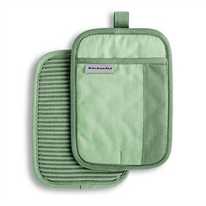 Martha Stewart Daisy Stripe Pot Holder Set - 2 Pack, Green, 7x10 Inch - Heat Resistant With Silicone Grip