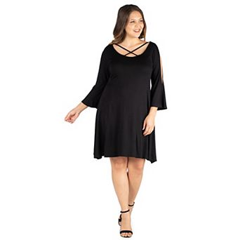 Plus Size 24seven Comfort Apparel Criss Cross Neckline Cold Shoulder Dress