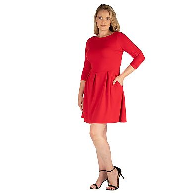 Plus Size 24seven Comfort Apparel Perfect Fit and Flare Pocket Dress