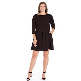 Plus Size 24seven Comfort Apparel Perfect Fit and Flare Pocket Dress