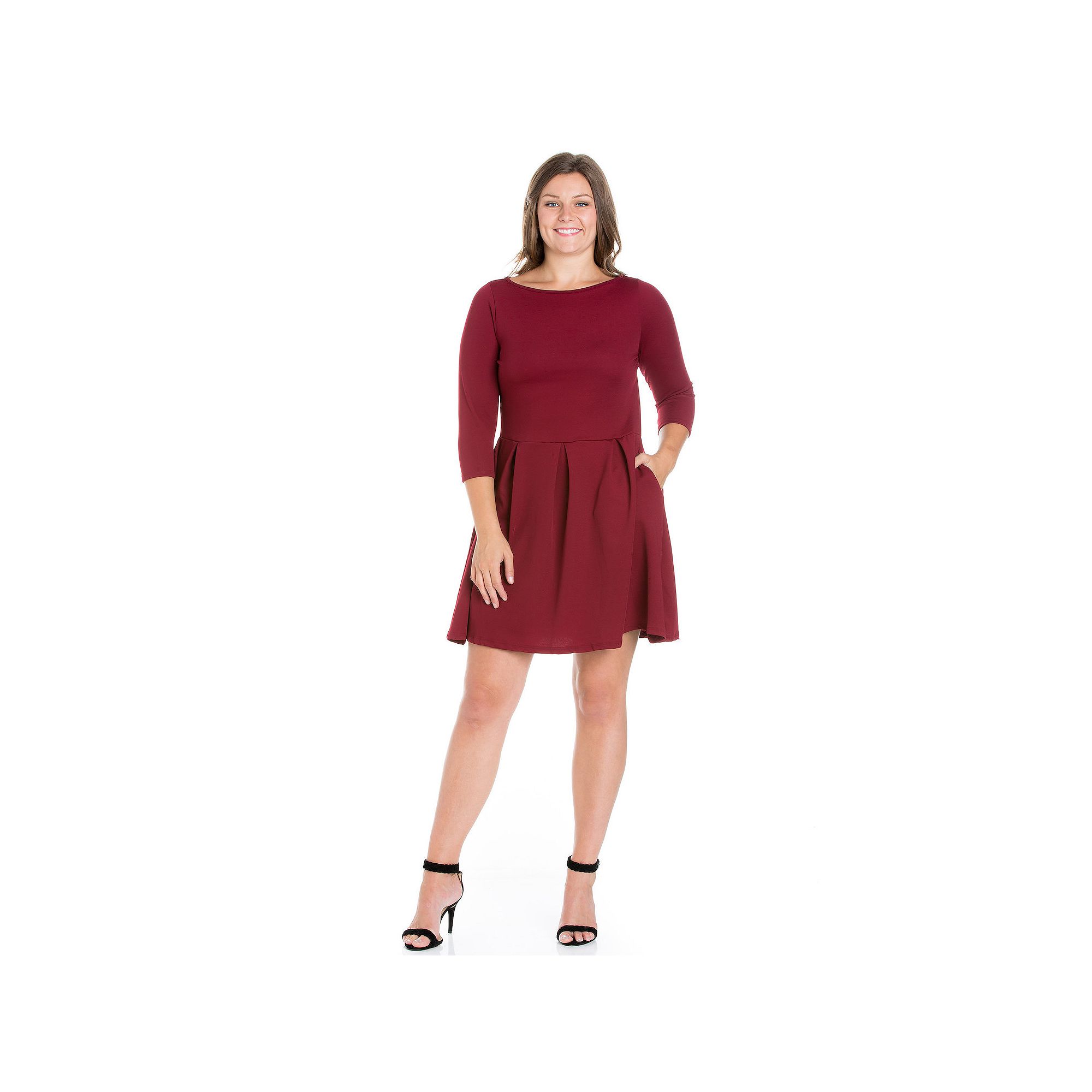 Plus Size 24seven Comfort Apparel Perfect Fit and Flare Pocket Dress, Women