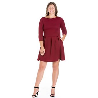 Plus Size 24seven Comfort Apparel Perfect Fit and Flare Pocket Dress