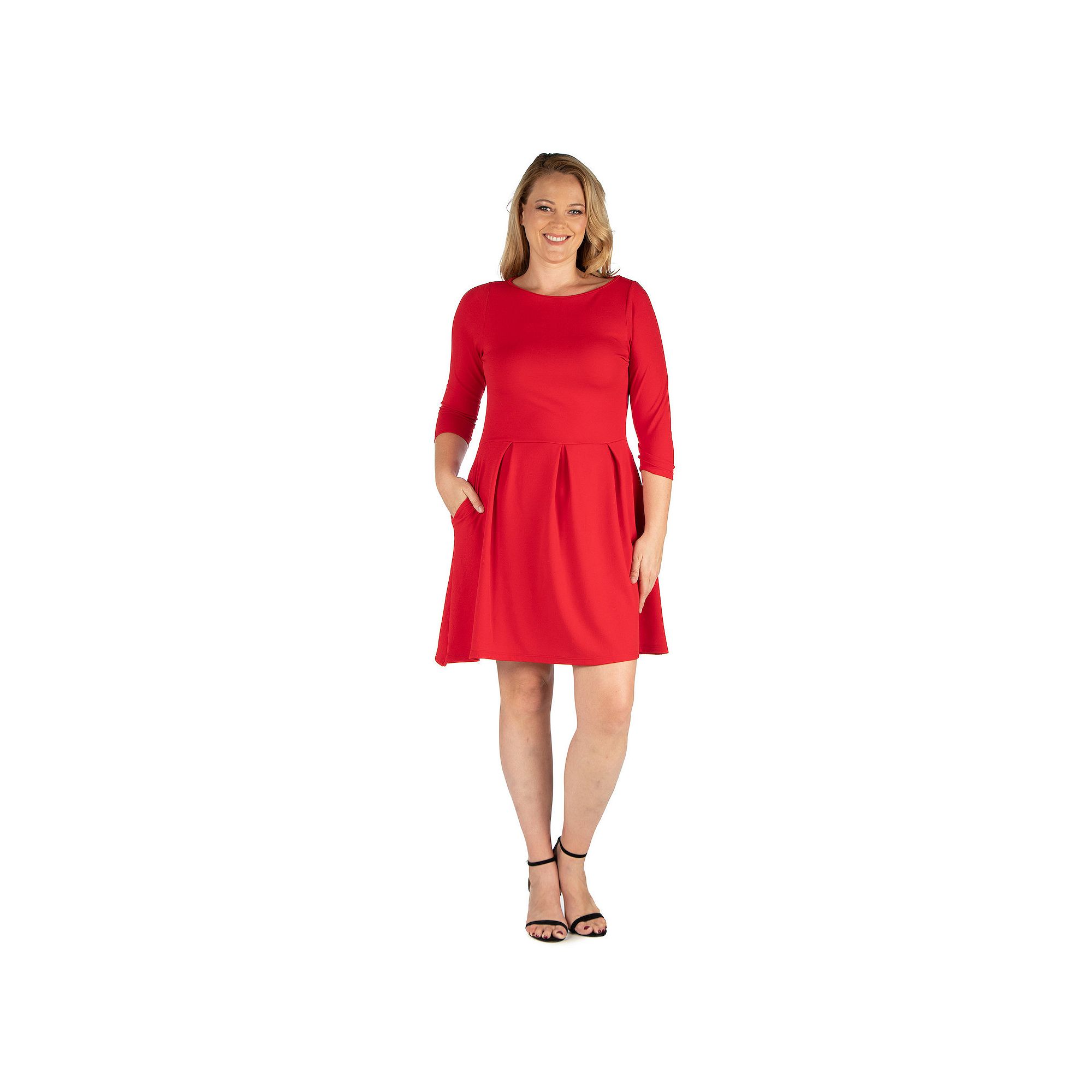 Plus Size 24seven Comfort Apparel Perfect Fit and Flare Pocket Dress, Women